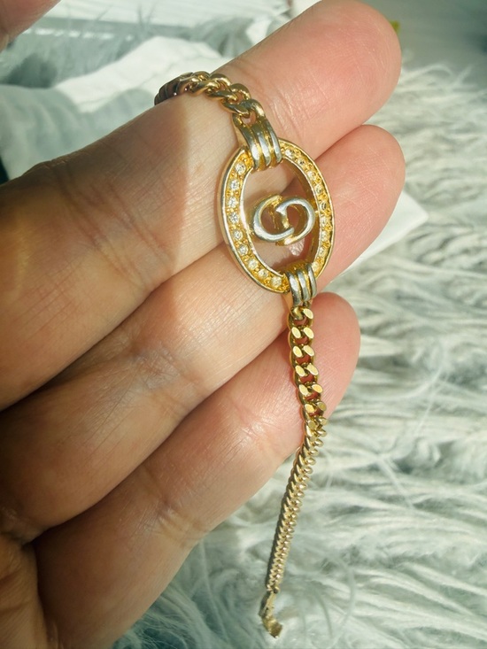Dior Jewelry - Authentic Vintage Christian Dior CD Logo Pave Gold Curb Chain Bracelet